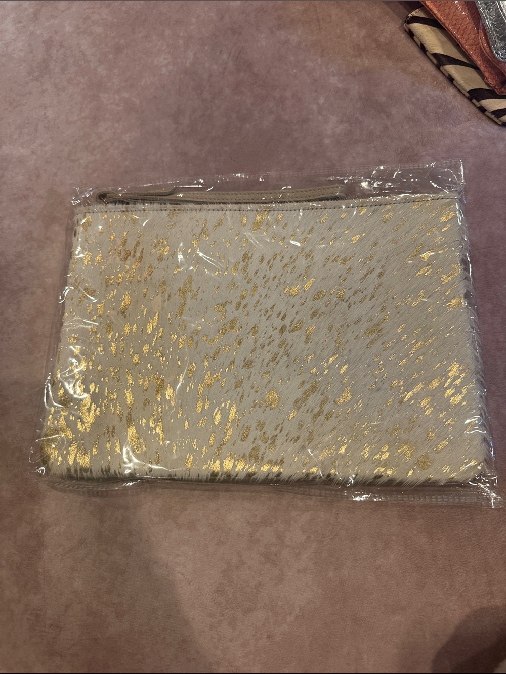 Gold Speckled Ivory Zip Pouch